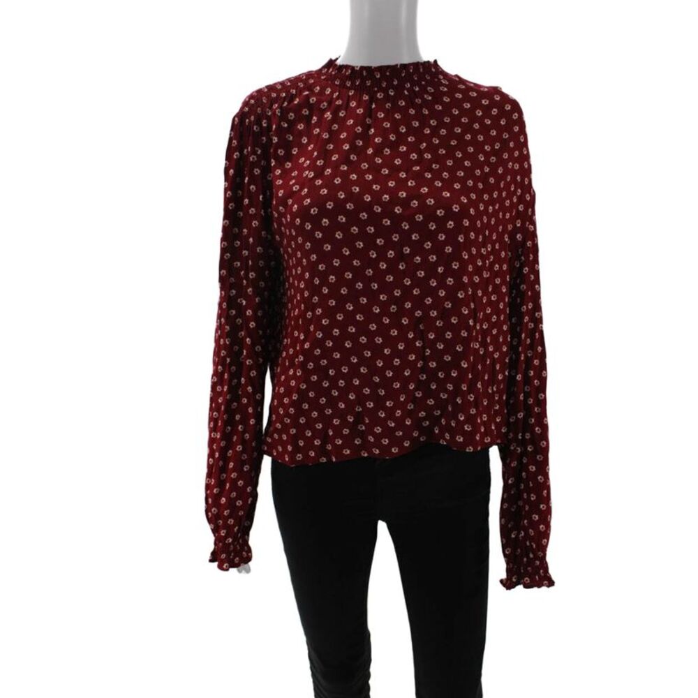 Elodie Womens Boho Floral High Neck Long Sleeve Rayon Blouse Zip Size M